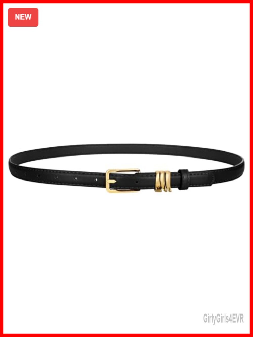 Women Skinny Leather Belt with Gold Buckle and Metal Loops for Dresses Jeans